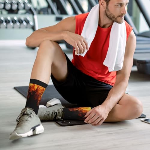 Crew Athletic Socks Funny Crazy Casual Sports Novelty Dress Socks for Women Men Running Hiking - color: Red Flame Fire