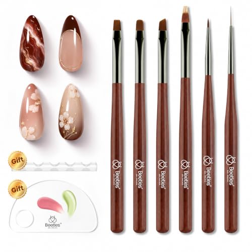 Beetles Gel Polish Nail Art Brushes, 6 Pcs Fingernail Art Design Pens - color: F-Brown-6