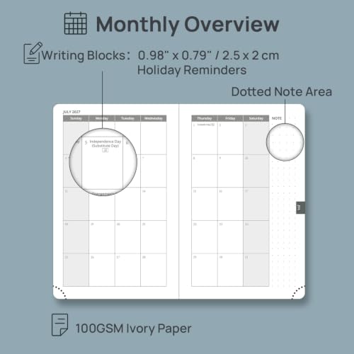 POPRUN Pocket Calendar 2027 for Purse, Weekly & Monthly Planner Pocket Size - color: Burgundy, size: Pocket-4" x 6.25", style: Calendar Year 2027