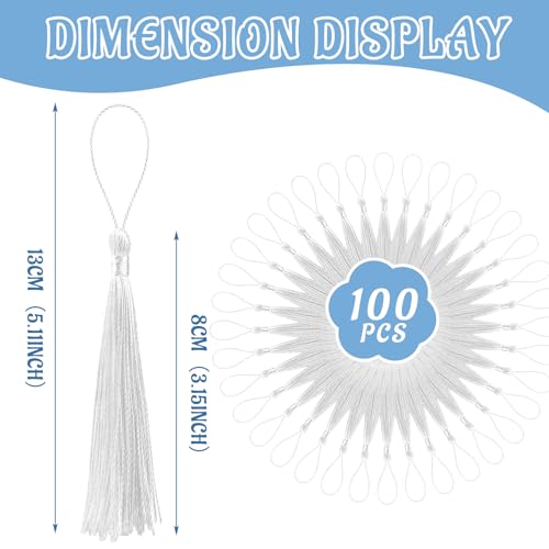 100 Pcs Bookmark Tassels Bulk White Soft Craft Silky Handmade Mini Tassels for Jewelry Making with Loops for DIY Craft Accessory Dress Decoration - color: White