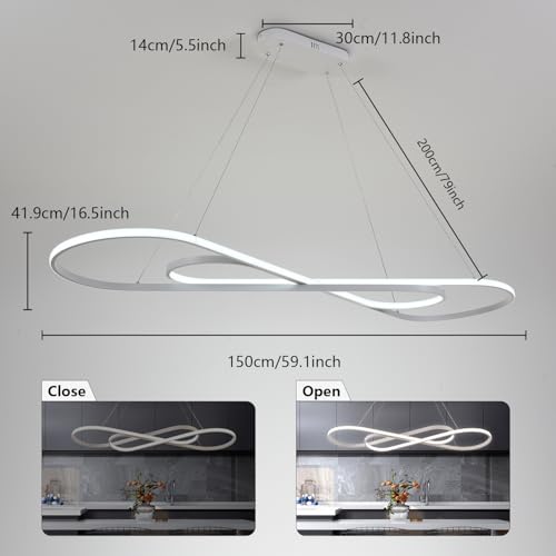 Large Led Chandelier 59.06in Modern Led Pendant Light for Kitchen Island Lighting Dimmable via Remote - color: White, size: 59.06in