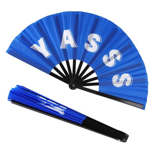 2 Pack Large Folding Hand Fan Men/Women Rave Fan, Chinese Kung Fu Tai Chi Hand Fan for Dancing, Festival, Gift, Party, Home Decorations(SHADE&YASSS) - color: SHADE & YASSS