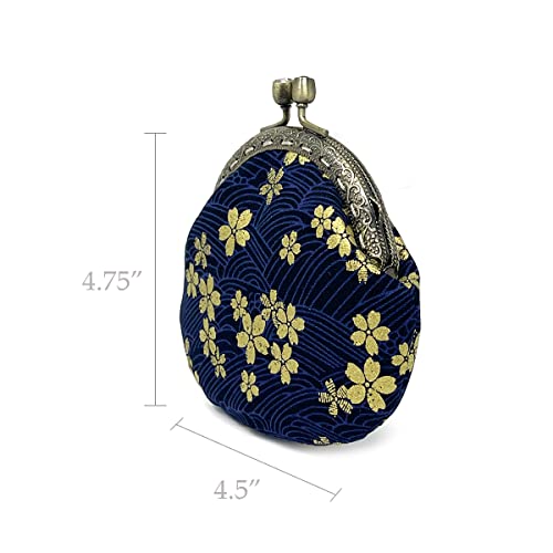Wrapables Stylish Decorative Coin Purse, Clasp Wallet, Navy Blossoms - color: Navy Blossoms