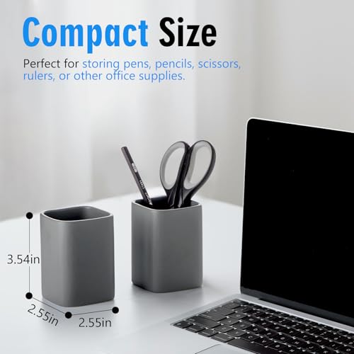 Ceramic Pen Holder Set of 2, Pencil Cup for Desk, Matte gray - color: Matte gray