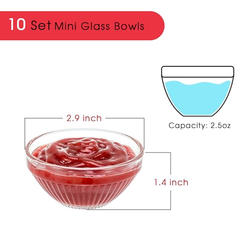 10 Set Mini Glass Prep Bowls, 2.5oz Ribbed Small Bowls Stackable Ingredient Dishes Clear Ramekins Pinch Bowl for Measuring Spices Dipping Sauces - style: Ribbed Glass