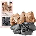 Kitsch Pillow Satin Scrunchies for Women - Charcoal & Gold, 2pcs - color: Gold