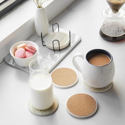LIFVER Coasters Set of 6, Coasters for Drinks Absorbent Stone with Holder, Black Marble Style Ceramic Drink Coaster for Tabletop Protection, Coffee Table Decor Ideal for Home Decor House Warming Gifts - color: Yellow Marble, size: 6 Pack
