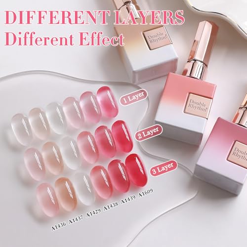 Double Rhythm 6 Pcs 15 ML Gel Polish Set Same Color Same Bottle Soak Off Gel Polish Kit Nail Art Manicure Salon DIY at Home for Women (Milky White Jelly Pink Nude Peach-T6-24) - color: Jelly Rose