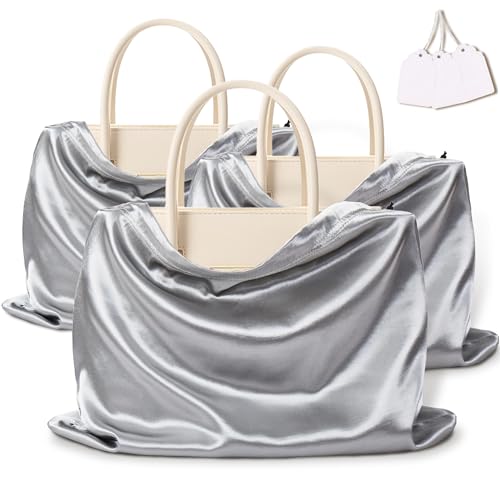Vonty Grey Satin Dust Bags 3 Pack Drawstring Pouch for Purse, 23.6x19.6in - color: Grey, size: 23.6 x 19.6