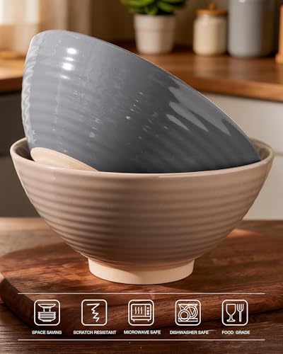 Milkyway 54 oz Large Ramen Bowls Set of 2, Cinnamon Brown & Dark Gray - color: Cinnamon Brown & Dark Gray