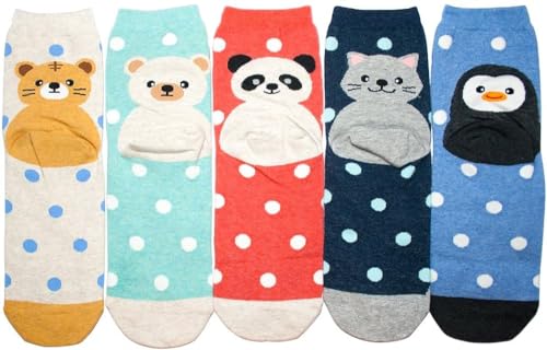 KONY Women's Animal Socks, Cotton Crew Fun Novelty Gifts, 5 Pairs - color: Dot Animals - 5 Pairs