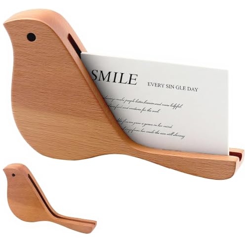 Wood Bird Shape Business Card Holder for Desk,Wooden Name Card Holder - color: Beech Wood Bird Shape