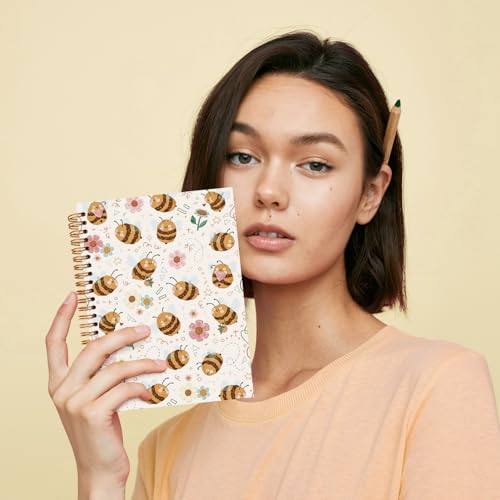 JXREQ Cute Bumble Bee Floral Notebook Botanical Journal Notebooks for Note Taking, Bee Lovers Gifts Journal for Women, Girly Office Supplies, Aesthetic Insect Spiral Notebooks 5.5x8.3 - color: Bee 1