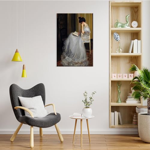 uoyien Vintage French Canvas Wall Art Famous Artwork Woman Reading Portrait Oil Painting Dark Academia Aesthetic Print 19th Century Antique Poster Retro Gallery Home Decor 16x24in Wrapped Canvas - color: Off-white, size: 16x24in Wood Framed