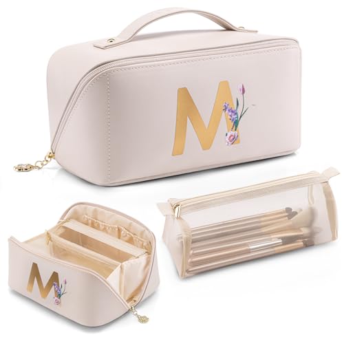 VLANDO Personalized Makeup Bag,Gifts for Women,Letter M,Off W hite - color: 14.White-M