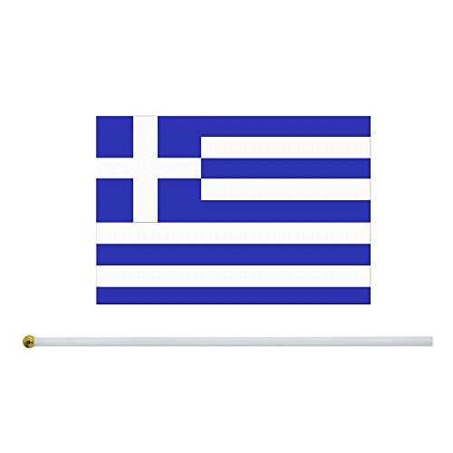25 Pack Hand Held Small Mini Greece Flag,Greek Stick Round Top National Country Flags,Party Decorations Supplies for Parades,World Cup,Festival Events,International Festival. - color: Greece