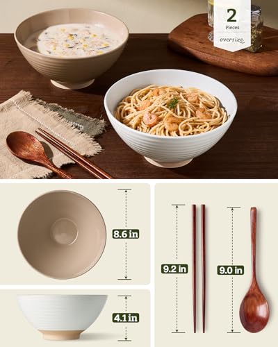 famiware Milkyway 54 oz Large Ramen Bowls Set of 2, White & Cinnamon Brown - color: White & Cinnamon Brown