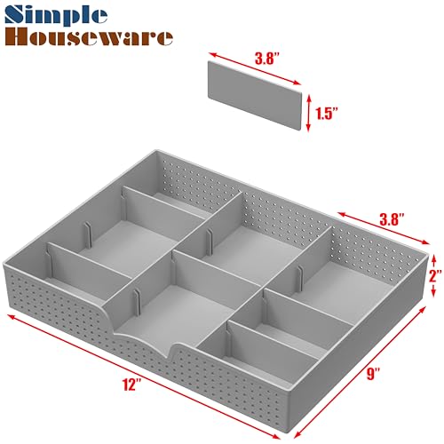 Simple Houseware Drawer Organizer Tray, 9 Adjustable Compartments, Gray - color: Gray, size: 1 Pack