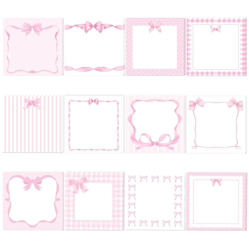 Pink Bow Pattern Sticky Notes 240pcs Adhesive Sticky Stickers DIY for Office School Notepad Memo Pads Supplies, 3 * 3inch