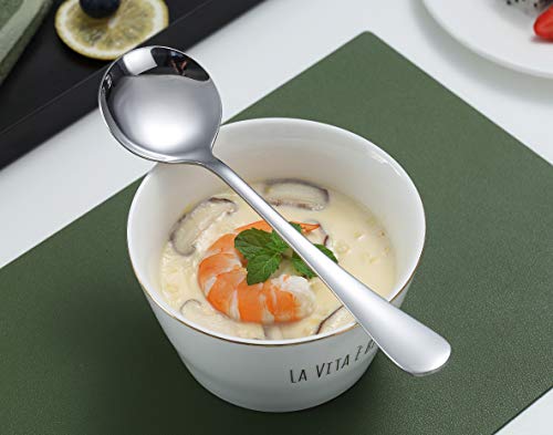 Kyraton 6-Piece Stainless Steel Round Soup Spoons - Dinner & Table Spoons, Silverware Set, Dishwasher Safe - color: 1. 6 pieces silver