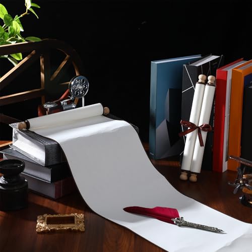 Epakh Blank Scroll Paper with Wood Rods Vows,White - color: White, size: 7.5 x 30 Inch