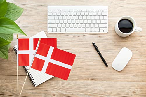 25Pack Small Denmark Flag Handheld Mini Danish Flag on Stick 5x8 Inch - color: Denmark