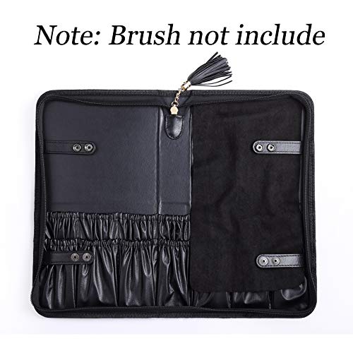 Rownyeon Professional Makeup Brushes Organizer Bag Makeup Artist Cosmetic Case Leather Handbag Black Travel Portable(Only Bag)