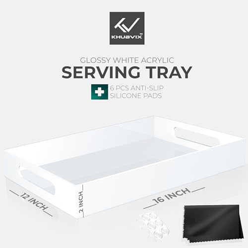White Tray 16×12" with Cut Handles - Spill Proof Decorative Tray is an Ideal Countertop Organizer for Living Rooms, Ottoman Coffee Tables, Offices, Kitchens & Serving Guests - color: White, size: 16" x 12" x 2"