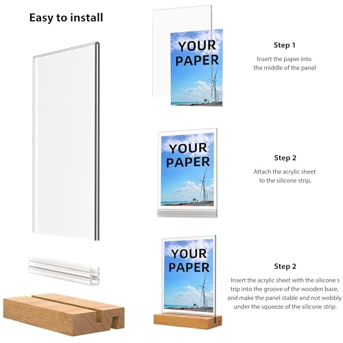 4x6 Inch Acrylic Sign Holder with Wooden Base, Desktop Display Stand (4x6 6Pack) - size: 4x6 6Pack