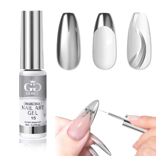 Silver Metallic Gel Liner Nail Polish 3D Mirror Chrome Gel French Tips - color: Sliver