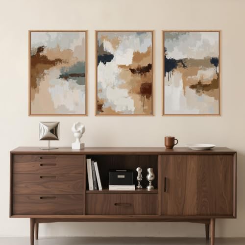 LHIUEM Large Abstract Brown Grey Framed Canvas Wall Art,Neutral Brush Stroke Pastel Wall Decor,Modern Color Block Wall Painting,Minimalist Artwork for Living Room,Bedroom,Dining Room,Office -24"x36"x3 - color: Abstract Brown Grey Wall Art, size: 36"L x 24