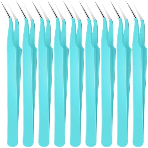 Honoson 9 Pcs Curved Pointed Craft Tweezers Precision Tweezer,Blue - color: Blue