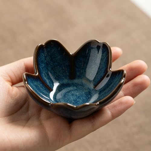 Floral Ceramic Jewelry Tray, 3.5" Ring Holder Trinket Bowl - color: blue