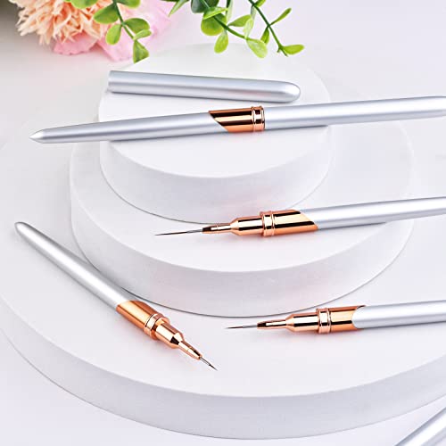Yasterd 6pcs Nail Art Brushes Super Fine Liner Long Striping Brush Set - color: Silver