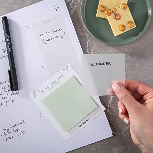 DiverseBee 50 Sheets Pastel Transparent Sticky Notes, 3x3” Clear Sticky Tabs, Translucent Page Flags Book Markers Stickers, Planner Accessories, Bible Journaling Study Office Supplies (Eggshell) - color: Eggshell