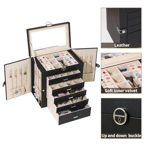 BOOVO Large Jewelry Box for Women 6 Layer - color: Black, size: 6 Layer