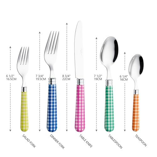 ANNOVA Silverware Set 20 Pieces Cutlery Stainless Steel Colorful Fun Handle Flatware Service for 4 - Dinner Knife, Dinner Fork, Salad fork, Dinner Spoon, Dessert Spoon (Checker Mix, 20 Pieces) - color: Checker Mix