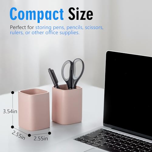 Ceramic Pen Holder Set of 2, Pencil Cup for Desk, Matte pink - color: Matte pink