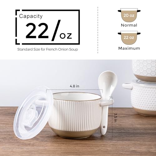 GBhome 22 Ounces Soup Bowls with Large Handles and Lids, Stoneware Bowls Set of 4 with Spoon for Soup, Cereal, Stew, Colourful Ceramic Kitchen Bowls, Microwave&Dishwasher Safe, Off White - color: Off-White