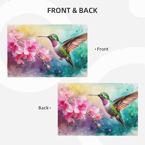 Watercolor Hummingbird Print Placemats Set of 4 12x18 Inch - color: Pink, size: Set of 4