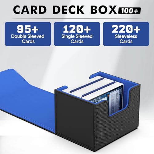 ZLCA MTG Deck Box Holds 120+ Single Sleeved Cards Commander Deck Box - color: A1-Black& Blue, size: A-Horizontal
