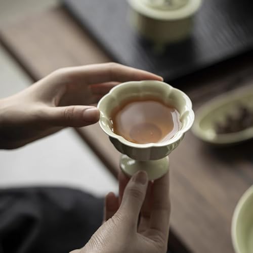 KAMMAK Tea Cup,3oz Small Tea Cups Set of 2, Reed Green Porcelain Tea Cups with Short Handle, Ceramic Teacups Set for Tea Party, Home Chinese Kungfu Tea Set for Hot/Cold Drink - style: 701N Reed Green
