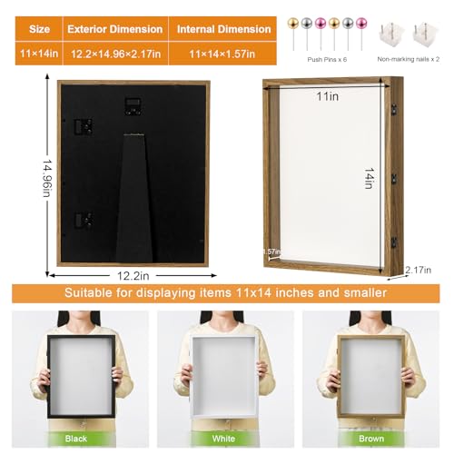 11x14 Brown Deep Shadow Box Picture Frame with HD Clear Glass - color: Brown, size: 11x14