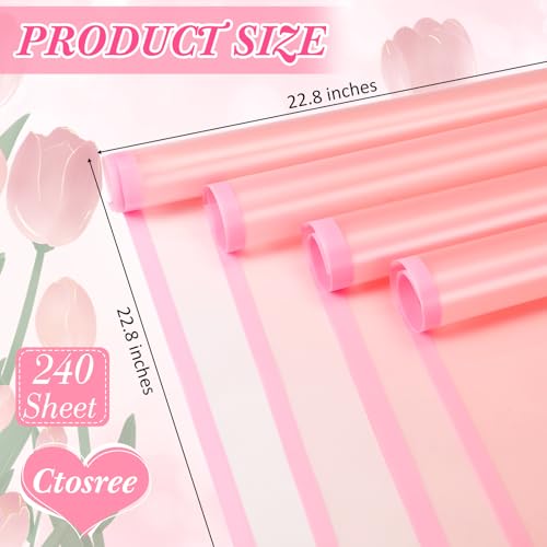 Ctosree 240Sheets Flower Wrapping Paper,Waterproof Korean Bouquet Wrap 23in - color: Pastel Pink