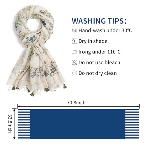 QIUTIMIY Scarf for Women Lightweight Soft Floral Leopard Printed Scarves Fall Winter Fashion Shawl Wrap with Fringe - color: Flower-beige Green