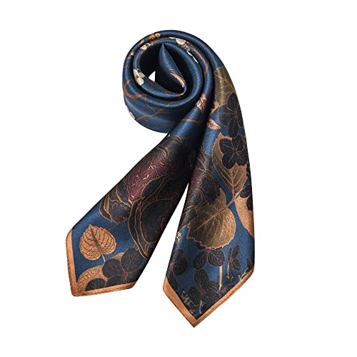 100% Mulberry Silk Scarf - 25.6" Square Neckerchief & Headscarf Gift Packed - color: Night Flowers
