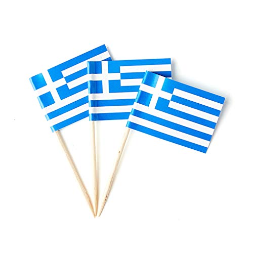 mflagperft Greece Toothpick Flags 100 Pack, Greek Flag Cocktail Picks - color: Greece