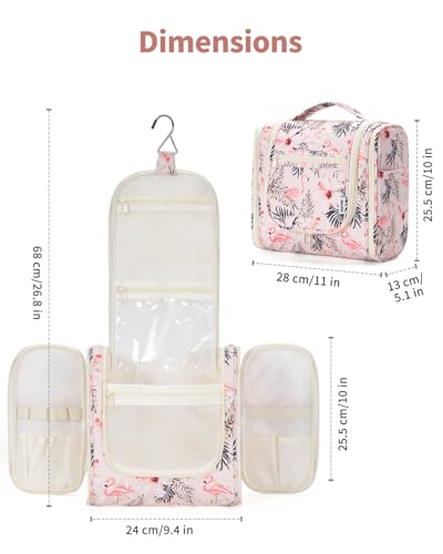 Narwey Large Hanging Travel Toiletry Bag for Women, Makeup Cosmetic Bag - color: B-Beige Bird, size: Large