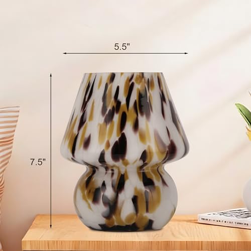 Mushroom Lamp with LED Bulb, Small Glass Bedside Lamp, Brown&White - color: Brown&White