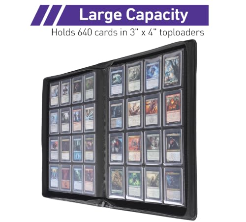 Top Loader Binder 16 Pocket, Holds 640+ Cards in 3" x 4" Toploaders, Ringless 20 Double-Sided Sleeves, Side-Loading, Spine Label with Maker Pen Toploader Binder for TCG, MTG, Sports Cards - color: Purple, size: 16-Pocket, Holds 640 Cards